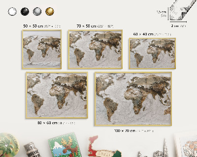 Magnettafel für Urlaubsmagnete in Goldrahmen Reliefkarte