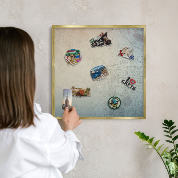 Magnettafel dekorativ bedruckt mit goldenem Rahmen Alte Karte