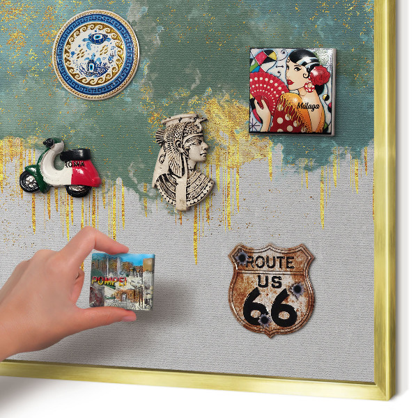 Magnettafel für Urlaubsmagnete in Goldrahmen Türkis-Abstraktion