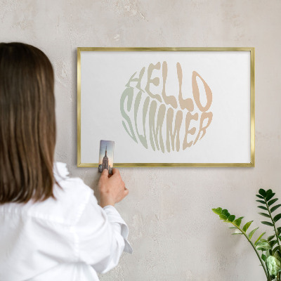 Magnettafel für Urlaubsmagnete in Goldrahmen Hallo Sommer!