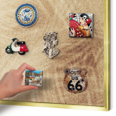 Magnettafel für Urlaubsmagnete in Goldrahmen Sandblätter