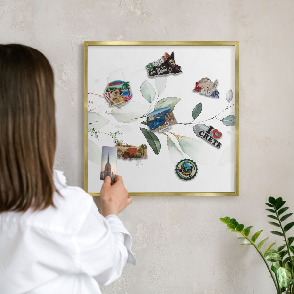 Magnettafel dekorativ bedruckt mit goldenem Rahmen Botanische Eleganz