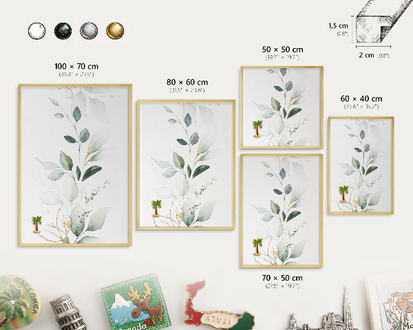 Magnettafel dekorativ bedruckt mit goldenem Rahmen Botanische Eleganz