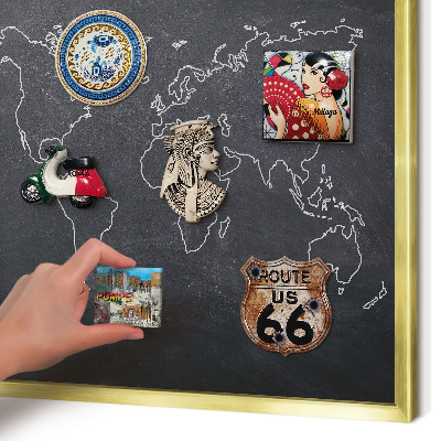 Magnettafel für Urlaubsmagnete in Goldrahmen Kreidezeitwelt