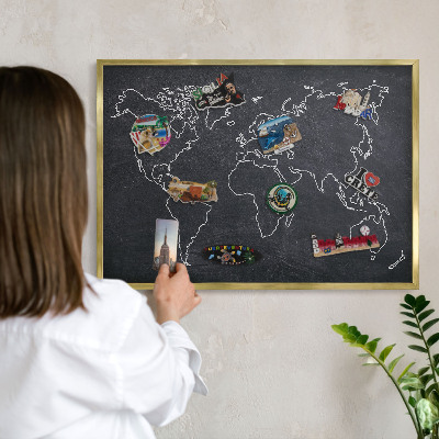 Magnettafel für Urlaubsmagnete in Goldrahmen Kreidezeitwelt