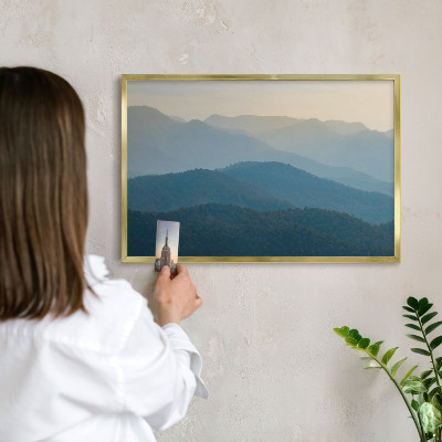 Magnettafel für Urlaubsmagnete in Goldrahmen Bergblick