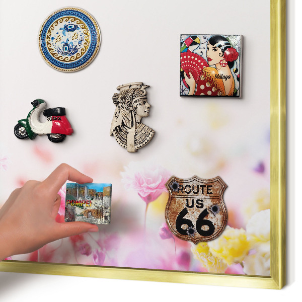 Magnettafel dekorativ bedruckt mit goldenem Rahmen Pastellblumen