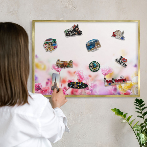 Magnettafel dekorativ bedruckt mit goldenem Rahmen Pastellblumen