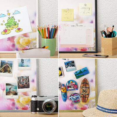 Magnettafel dekorativ bedruckt mit goldenem Rahmen Pastellblumen