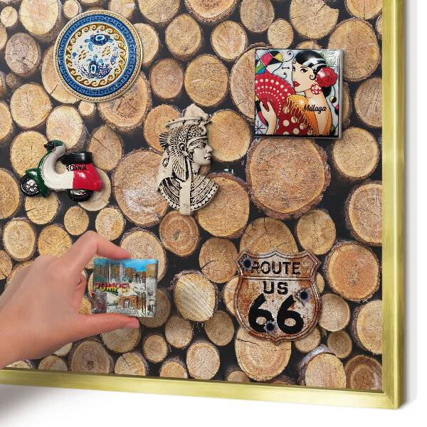 Magnettafel dekorativ bedruckt mit goldenem Rahmen Holzkreise