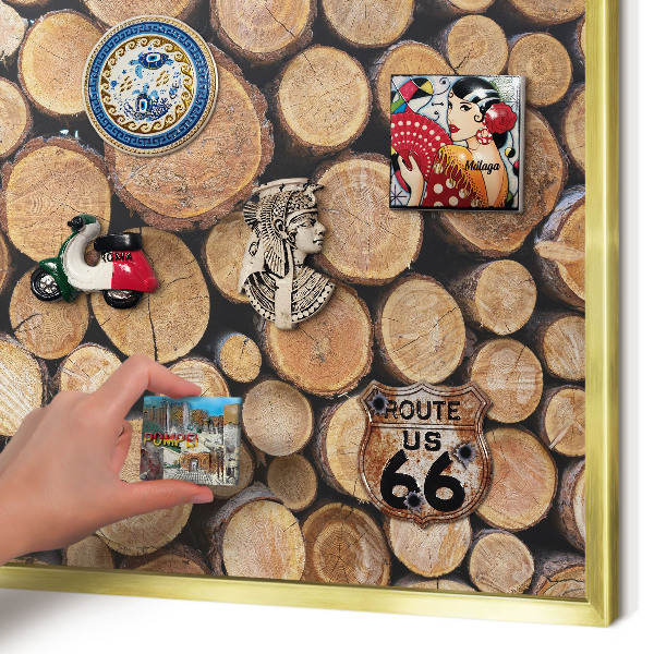 Magnettafel dekorativ bedruckt mit goldenem Rahmen Holzkreise