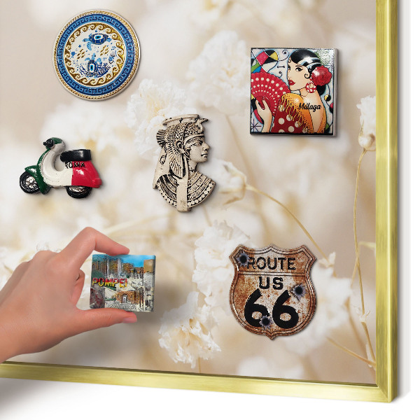 Magnettafel dekorativ bedruckt mit goldenem Rahmen Beige Blüten