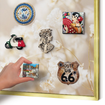 Magnettafel dekorativ bedruckt mit goldenem Rahmen Beige Blüten