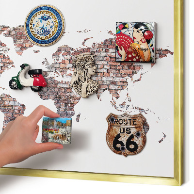 Magnettafel für Urlaubsmagnete in Goldrahmen Brick World