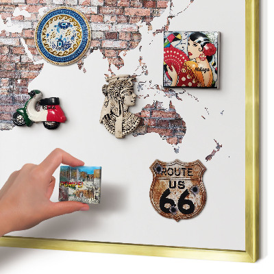 Magnettafel für Urlaubsmagnete in Goldrahmen Brick World