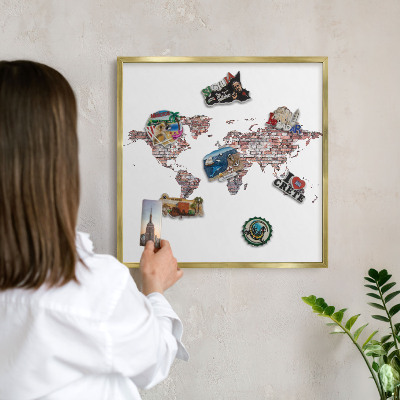 Magnettafel für Urlaubsmagnete in Goldrahmen Brick World