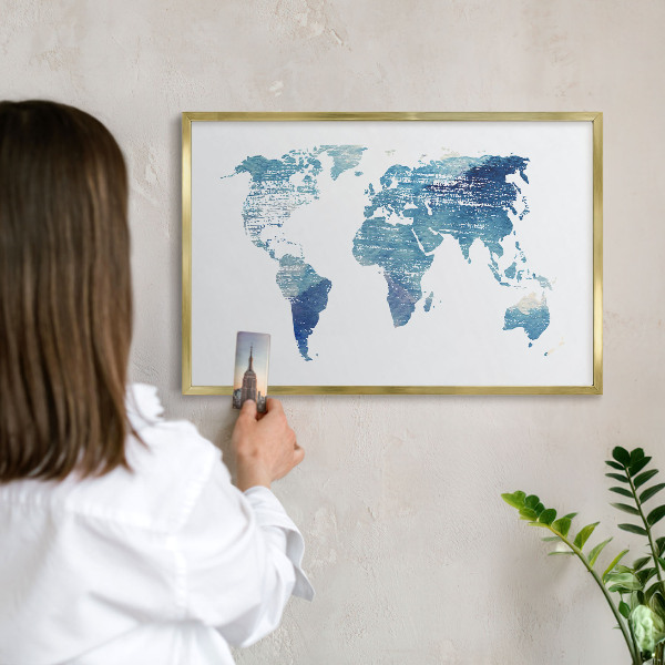 Magnettafel für Urlaubsmagnete in Goldrahmen Aquarellkarte