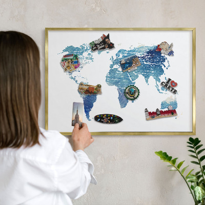 Magnettafel für Urlaubsmagnete in Goldrahmen Aquarellkarte