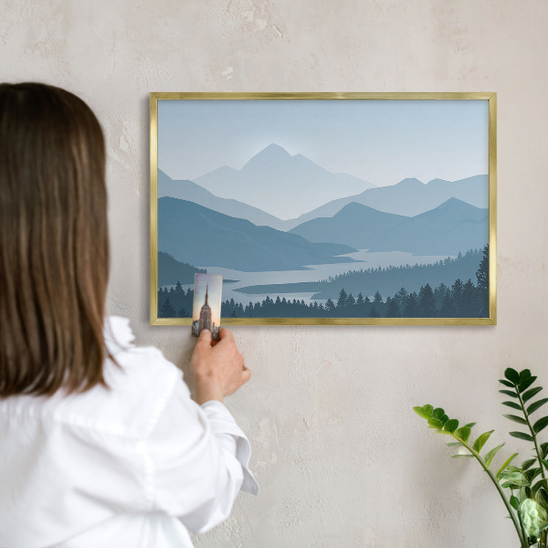 Magnettafel für Urlaubsmagnete in Goldrahmen Harmonie der Berge