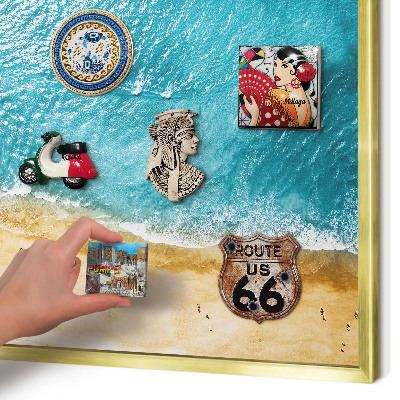 Magnettafel für Urlaubsmagnete in Goldrahmen Meer und Strand