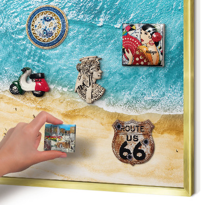 Magnettafel für Urlaubsmagnete in Goldrahmen Meer und Strand