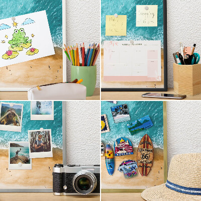 Magnettafel für Urlaubsmagnete in Goldrahmen Meer und Strand