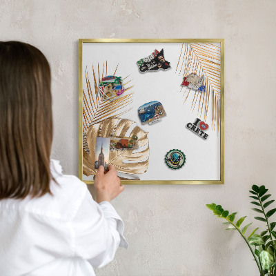 Magnettafel dekorativ bedruckt mit goldenem Rahmen Elegante Blätter