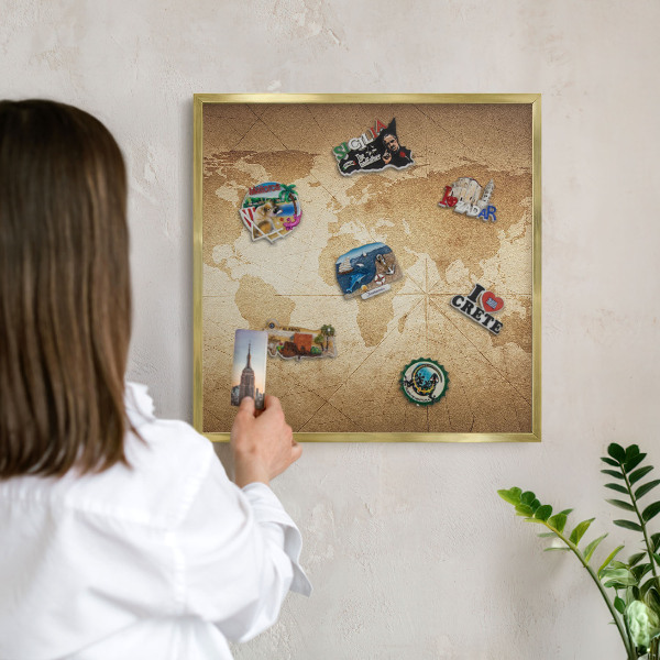 Magnettafel für Urlaubsmagnete in Goldrahmen Alte Karte