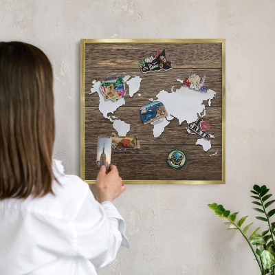 Magnettafel für Urlaubsmagnete in Goldrahmen Holzkarte