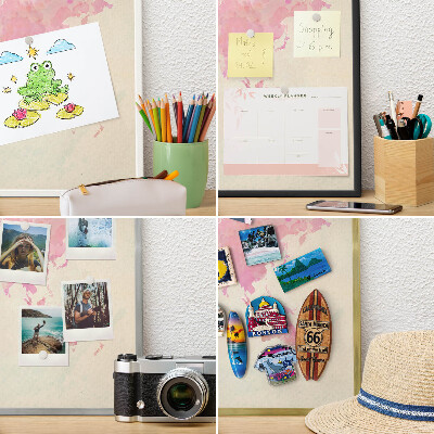 Magnettafel für Urlaubsmagnete in Goldrahmen Weltkarte