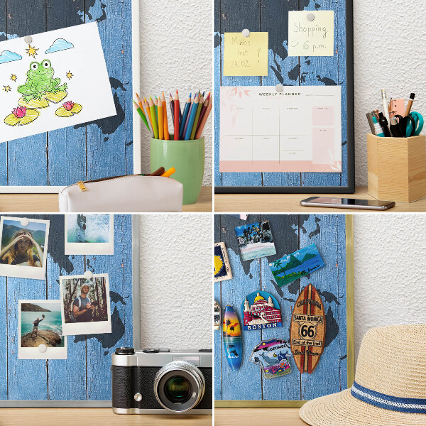 Magnettafel für Urlaubsmagnete in Goldrahmen Weltkarte
