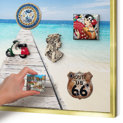 Magnettafel für Urlaubsmagnete in Goldrahmen Ocean Pier