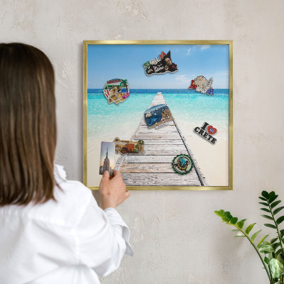 Magnettafel für Urlaubsmagnete in Goldrahmen Ocean Pier