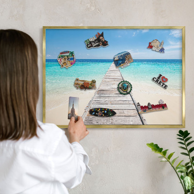 Magnettafel für Urlaubsmagnete in Goldrahmen Ocean Pier