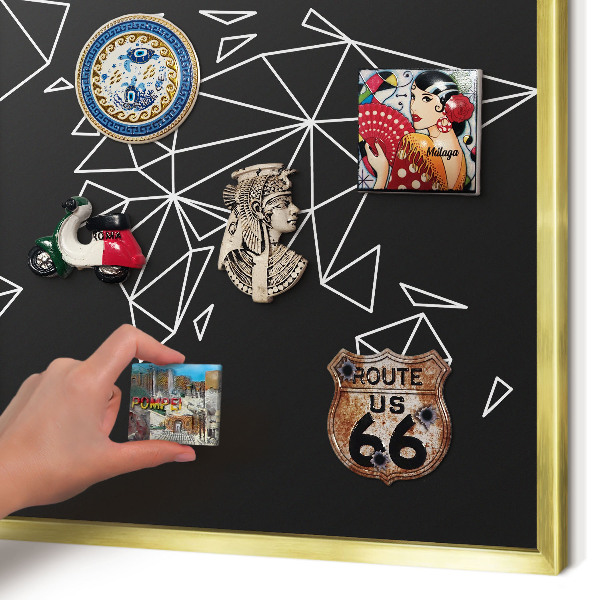 Magnettafel für Urlaubsmagnete in Goldrahmen Weltkarte