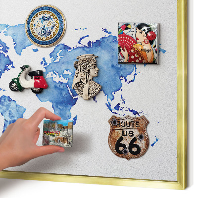 Magnettafel für Urlaubsmagnete in Goldrahmen Aquarellkarte