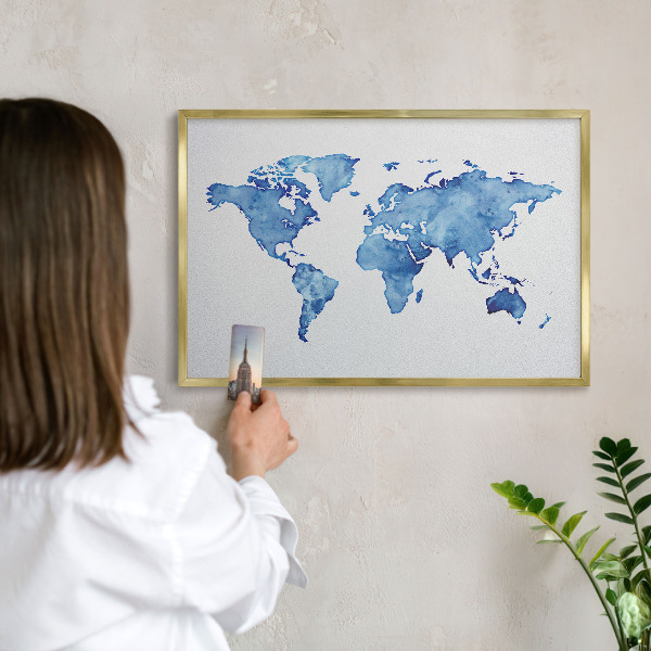Magnettafel für Urlaubsmagnete in Goldrahmen Aquarellkarte