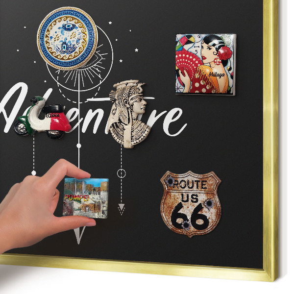 Magnettafel dekorativ bedruckt mit goldenem Rahmen Ein Abenteuer erwartet dich.