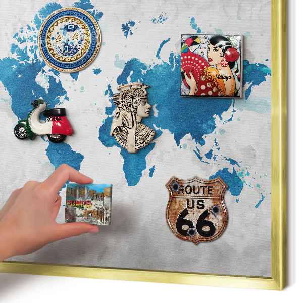 Magnettafel für Urlaubsmagnete in Goldrahmen Aquarellkarte