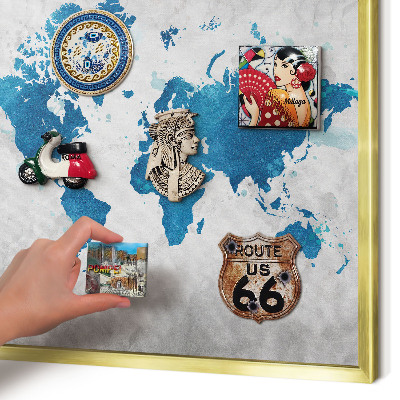 Magnettafel für Urlaubsmagnete in Goldrahmen Aquarellkarte