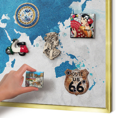 Magnettafel für Urlaubsmagnete in Goldrahmen Aquarellkarte
