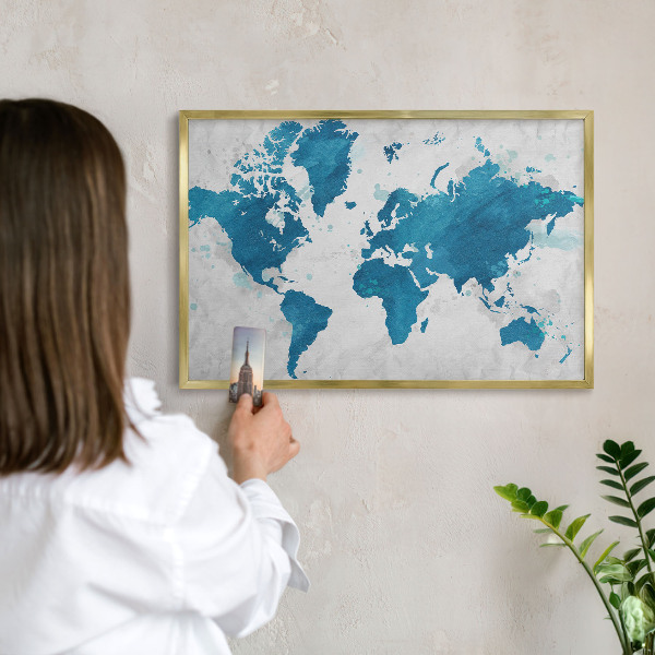 Magnettafel für Urlaubsmagnete in Goldrahmen Aquarellkarte