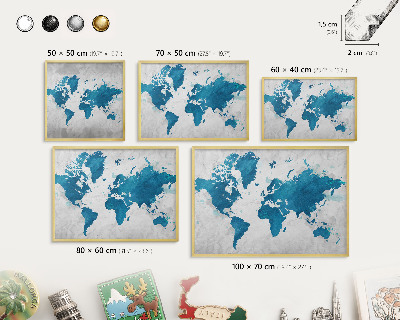 Magnettafel für Urlaubsmagnete in Goldrahmen Aquarellkarte