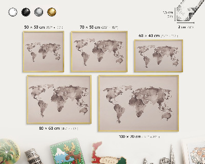 Magnettafel dekorativ bedruckt mit goldenem Rahmen Weltkarte