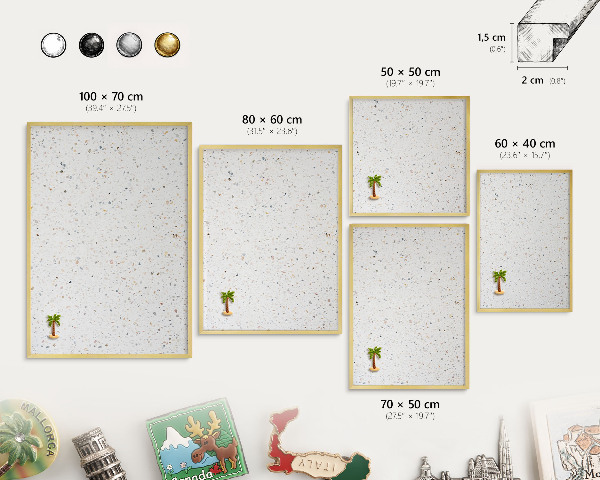 Magnettafel dekorativ bedruckt mit goldenem Rahmen Terrazzo-Muster