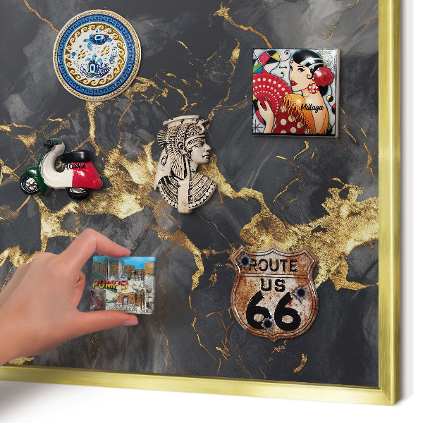 Magnettafel für Urlaubsmagnete in Goldrahmen Zarte Adern