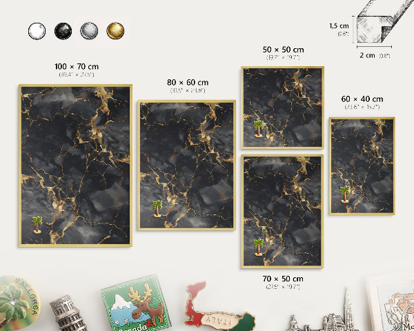 Magnettafel für Urlaubsmagnete in Goldrahmen Zarte Adern
