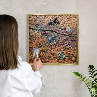 Magnettafel dekorativ bedruckt mit goldenem Rahmen Holzstruktur