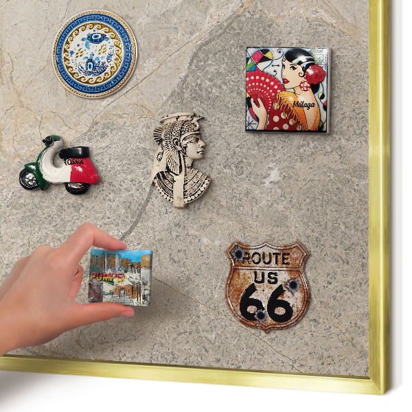 Magnettafel für Urlaubsmagnete in Goldrahmen Beige Stein