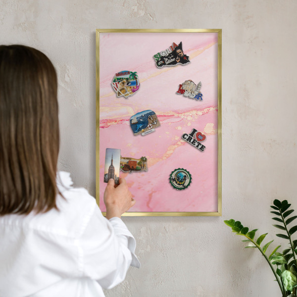 Magnettafel dekorativ bedruckt mit goldenem Rahmen Rosa Eleganz